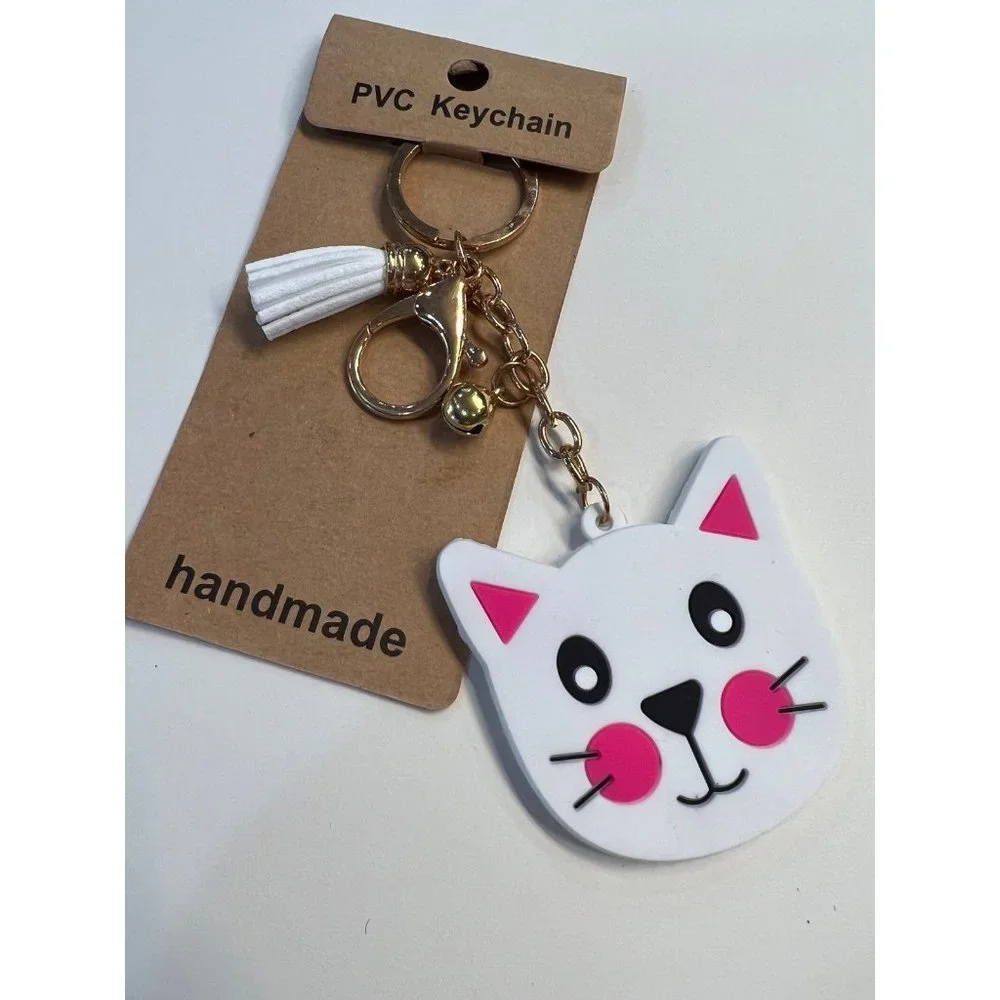 NWT PVC White Cat Head Keychain/ Bag Clip‎